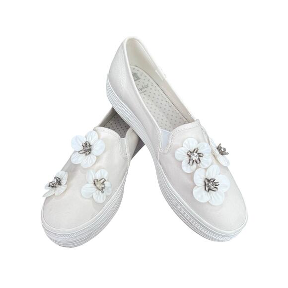 Kate Spade Triple Deck Flower White Keds Sneakers Size 8.5 M Bridal Spring EUC - Picture 1 of 12